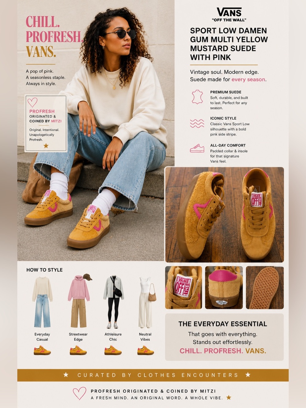 Vans Sneakers Sport Low Damen Gum
Multi Yellow Mustard Suede with pink  NWT   8